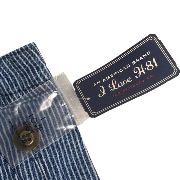 I Love H81 Denim Shorts Womens 29 Blue White Pinstripe Cuffed Roll Hem Pleated - Picture 4 of 13